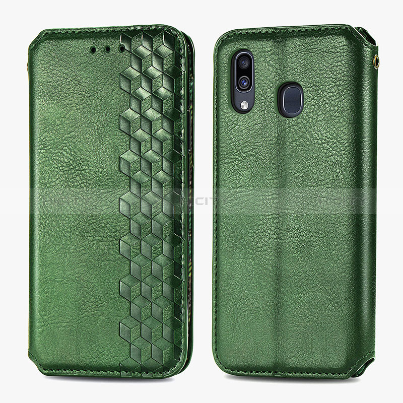 Coque Portefeuille Livre Cuir Etui Clapet S01D pour Samsung Galaxy A20 Vert Plus