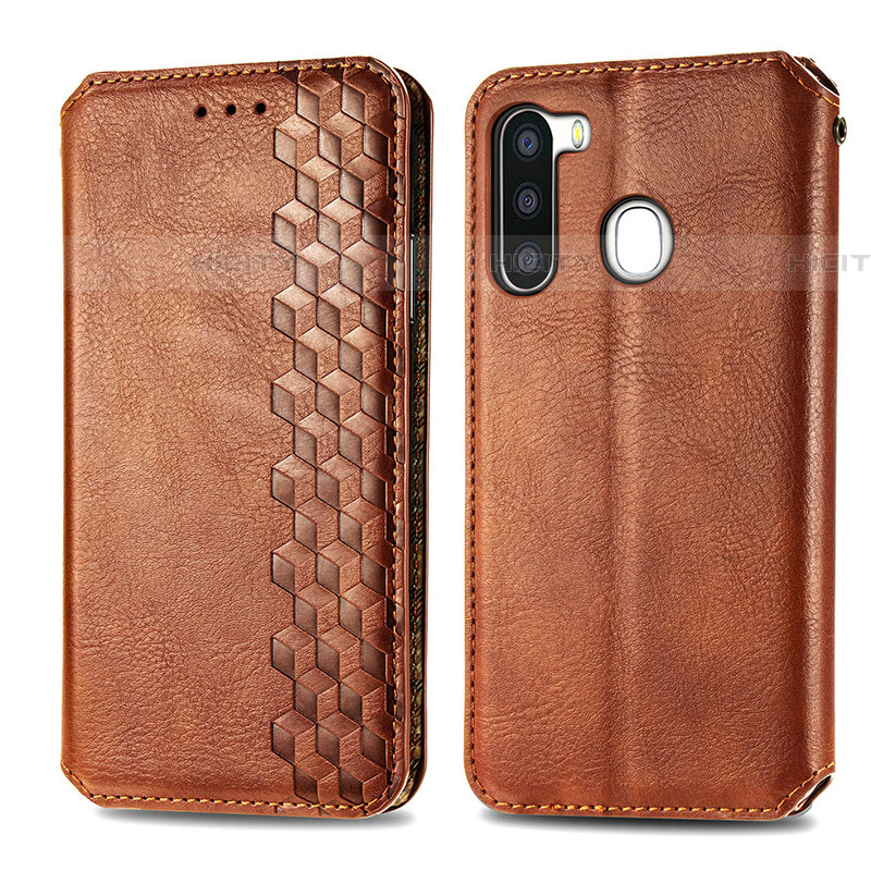 Coque Portefeuille Livre Cuir Etui Clapet S01D pour Samsung Galaxy A21 European Marron Plus