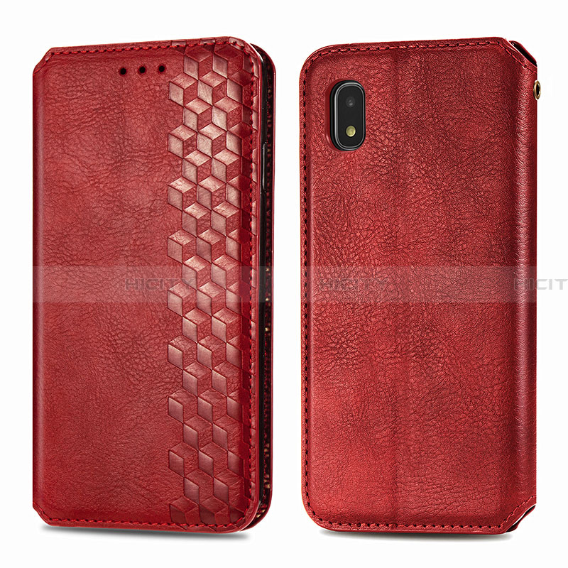 Coque Portefeuille Livre Cuir Etui Clapet S01D pour Samsung Galaxy A21 SC-42A Rouge Plus