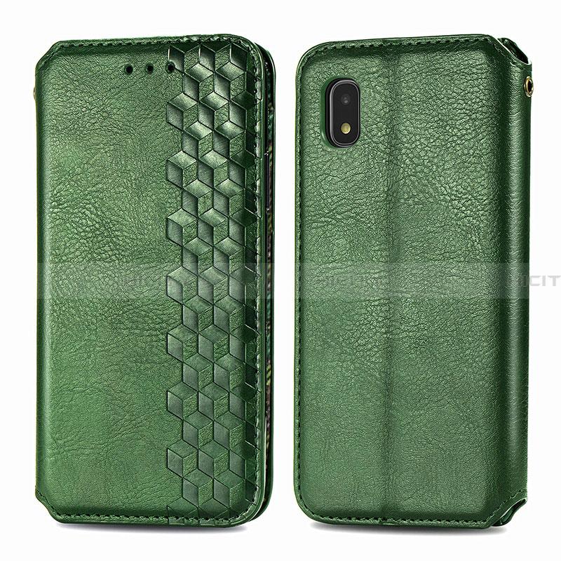 Coque Portefeuille Livre Cuir Etui Clapet S01D pour Samsung Galaxy A21 SC-42A Vert Plus