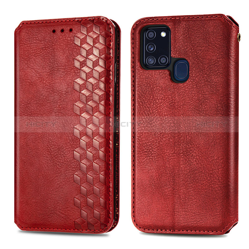 Coque Portefeuille Livre Cuir Etui Clapet S01D pour Samsung Galaxy A21s Rouge Plus