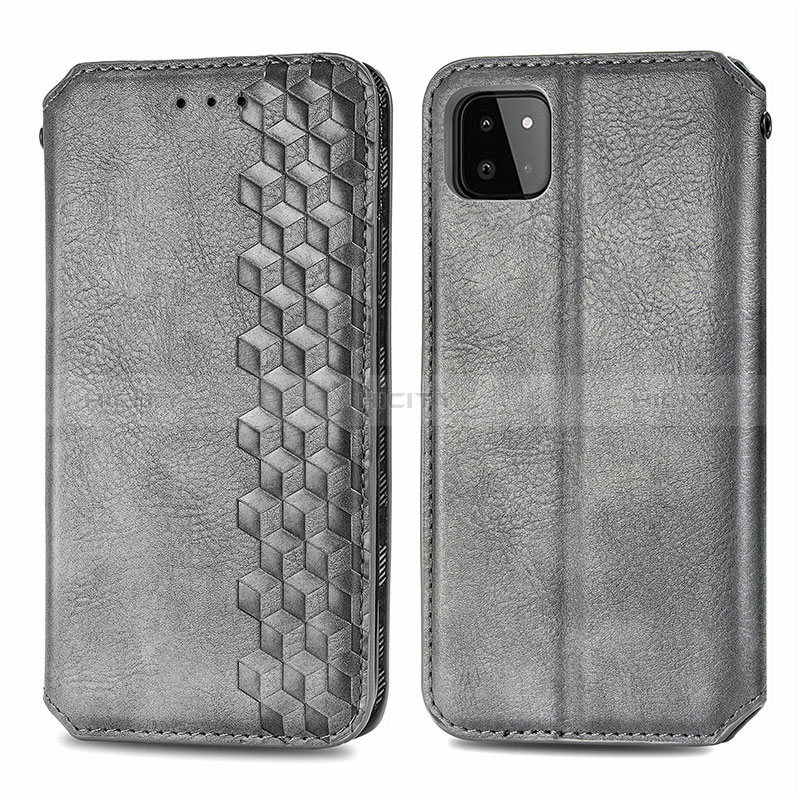 Coque Portefeuille Livre Cuir Etui Clapet S01D pour Samsung Galaxy A22s 5G Gris Plus