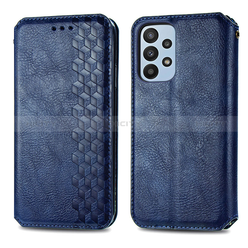 Coque Portefeuille Livre Cuir Etui Clapet S01D pour Samsung Galaxy A23 5G Bleu Plus