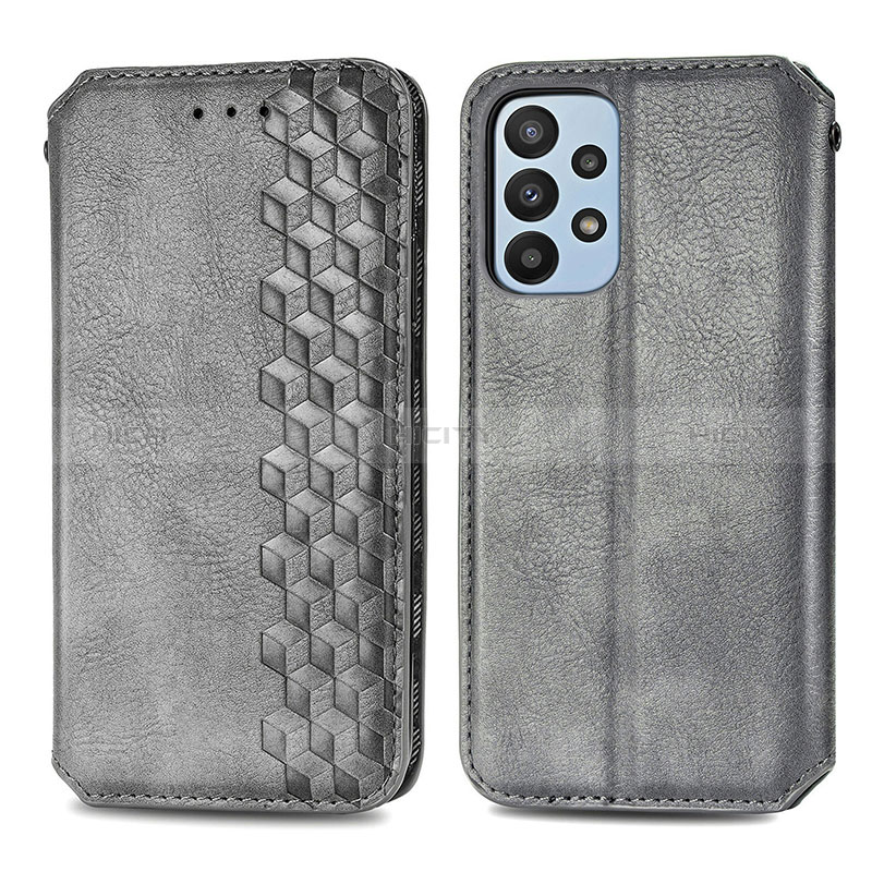 Coque Portefeuille Livre Cuir Etui Clapet S01D pour Samsung Galaxy A23 5G Gris Plus