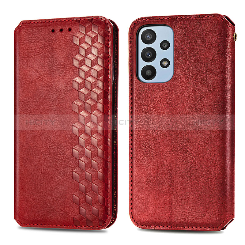 Coque Portefeuille Livre Cuir Etui Clapet S01D pour Samsung Galaxy A23 5G Rouge Plus