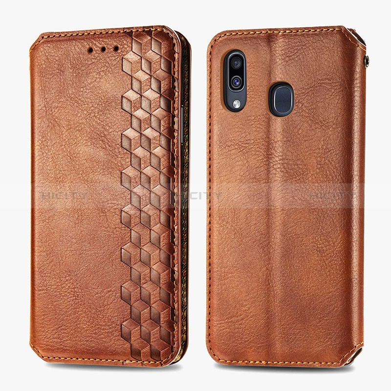 Coque Portefeuille Livre Cuir Etui Clapet S01D pour Samsung Galaxy A30 Marron Plus