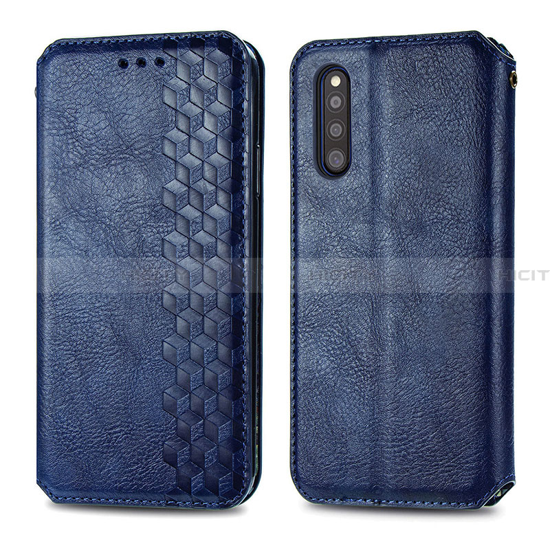 Coque Portefeuille Livre Cuir Etui Clapet S01D pour Samsung Galaxy A41 SC-41A Bleu Plus