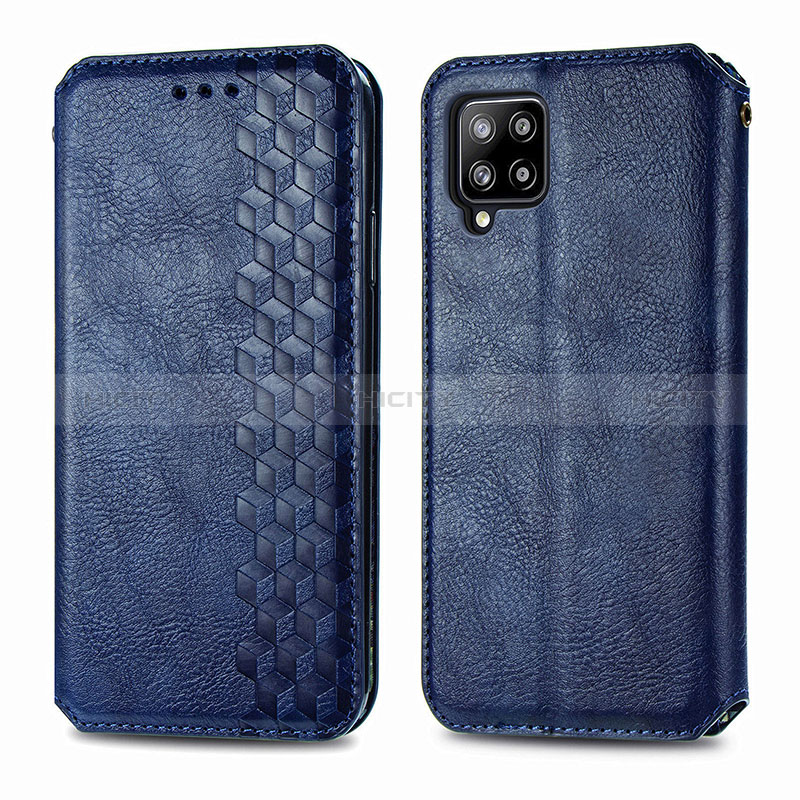 Coque Portefeuille Livre Cuir Etui Clapet S01D pour Samsung Galaxy A42 5G Bleu Plus