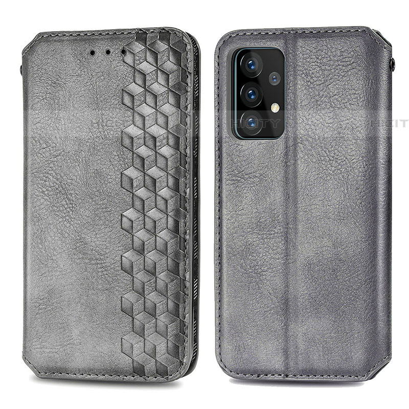 Coque Portefeuille Livre Cuir Etui Clapet S01D pour Samsung Galaxy A52 5G Gris Plus