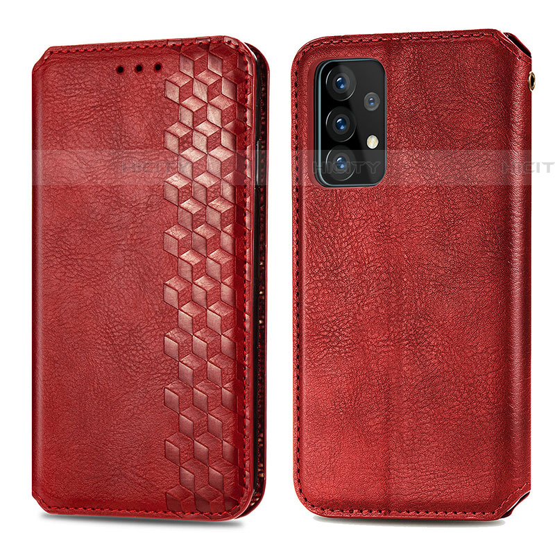 Coque Portefeuille Livre Cuir Etui Clapet S01D pour Samsung Galaxy A52 5G Rouge Plus