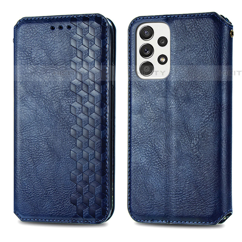 Coque Portefeuille Livre Cuir Etui Clapet S01D pour Samsung Galaxy A53 5G Bleu Plus