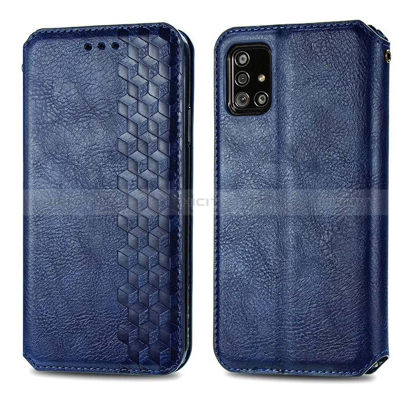 Coque Portefeuille Livre Cuir Etui Clapet S01D pour Samsung Galaxy A71 4G A715 Bleu Plus