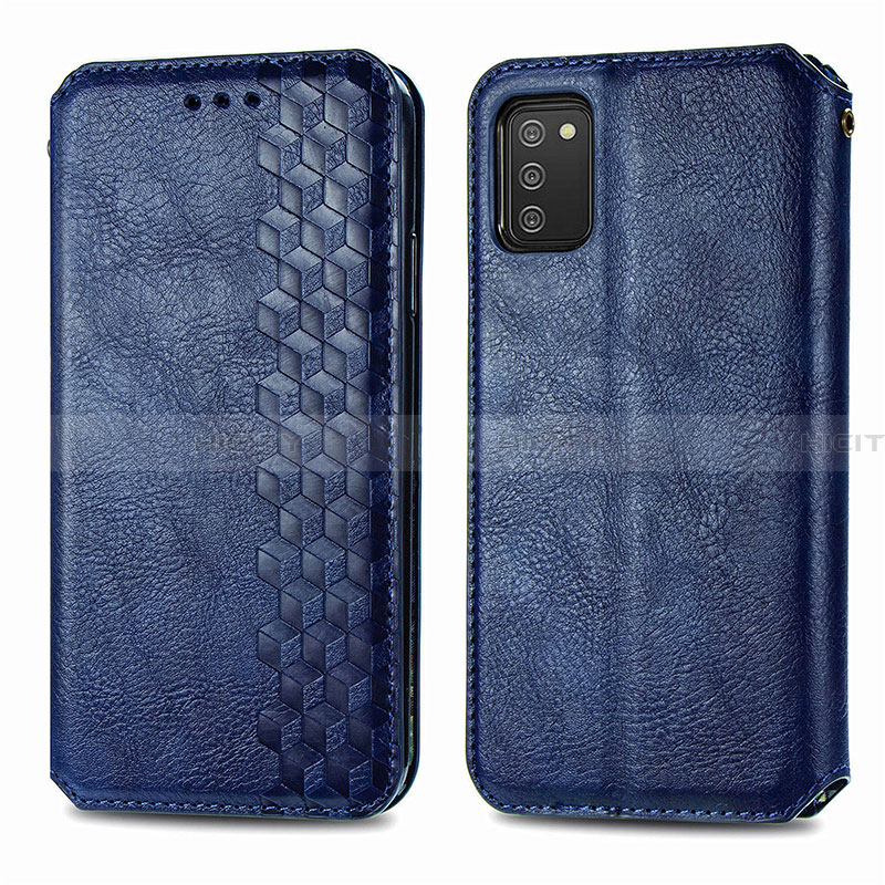 Coque Portefeuille Livre Cuir Etui Clapet S01D pour Samsung Galaxy F02S SM-E025F Bleu Plus