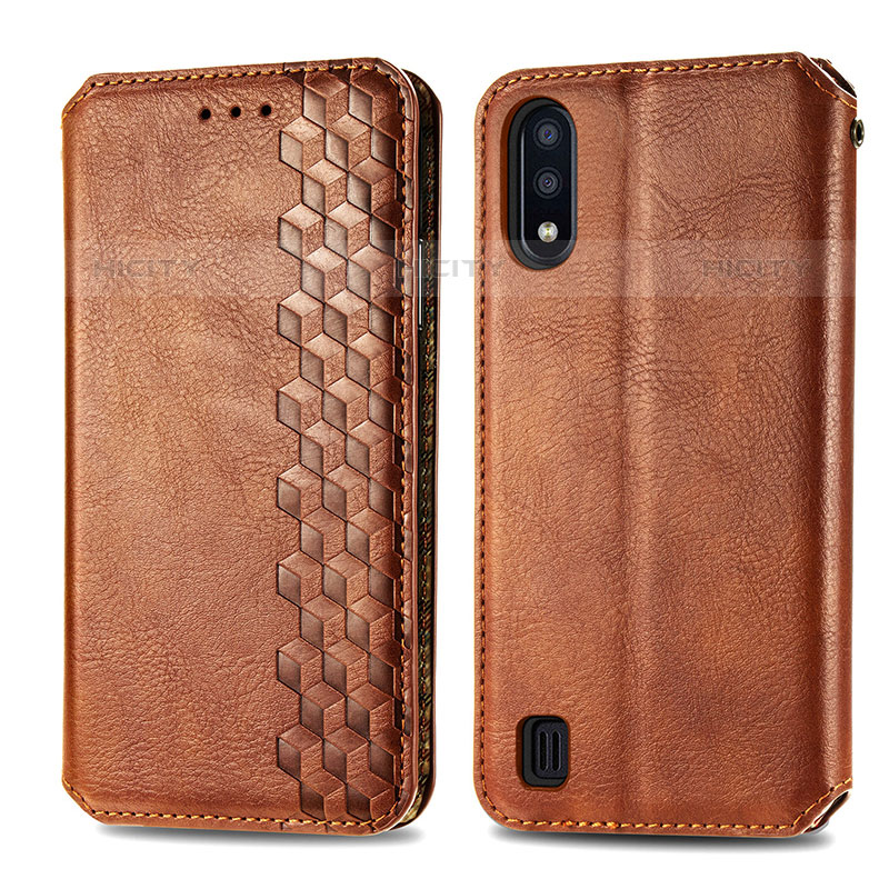 Coque Portefeuille Livre Cuir Etui Clapet S01D pour Samsung Galaxy M01 Marron Plus