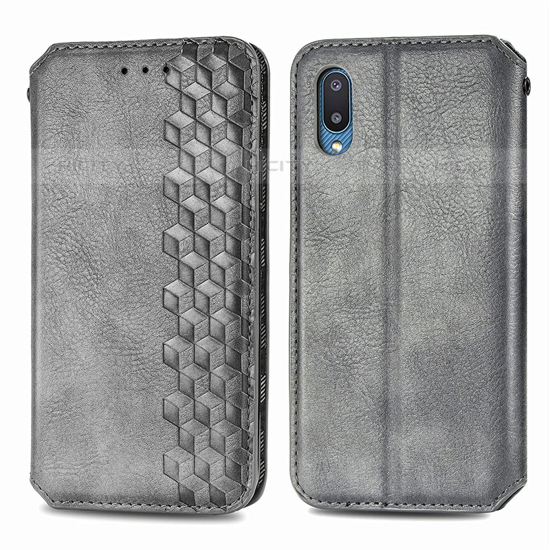 Coque Portefeuille Livre Cuir Etui Clapet S01D pour Samsung Galaxy M02 Gris Plus