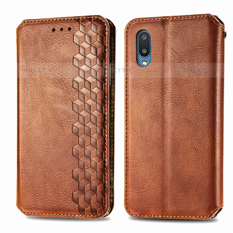 Coque Portefeuille Livre Cuir Etui Clapet S01D pour Samsung Galaxy M02 Marron Plus