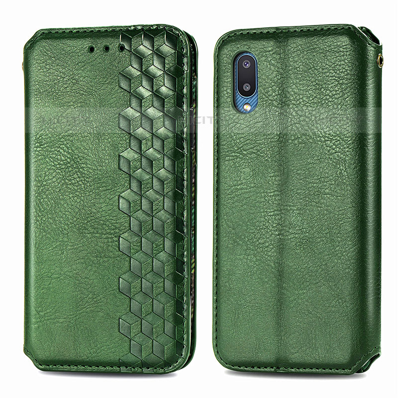 Coque Portefeuille Livre Cuir Etui Clapet S01D pour Samsung Galaxy M02 Vert Plus