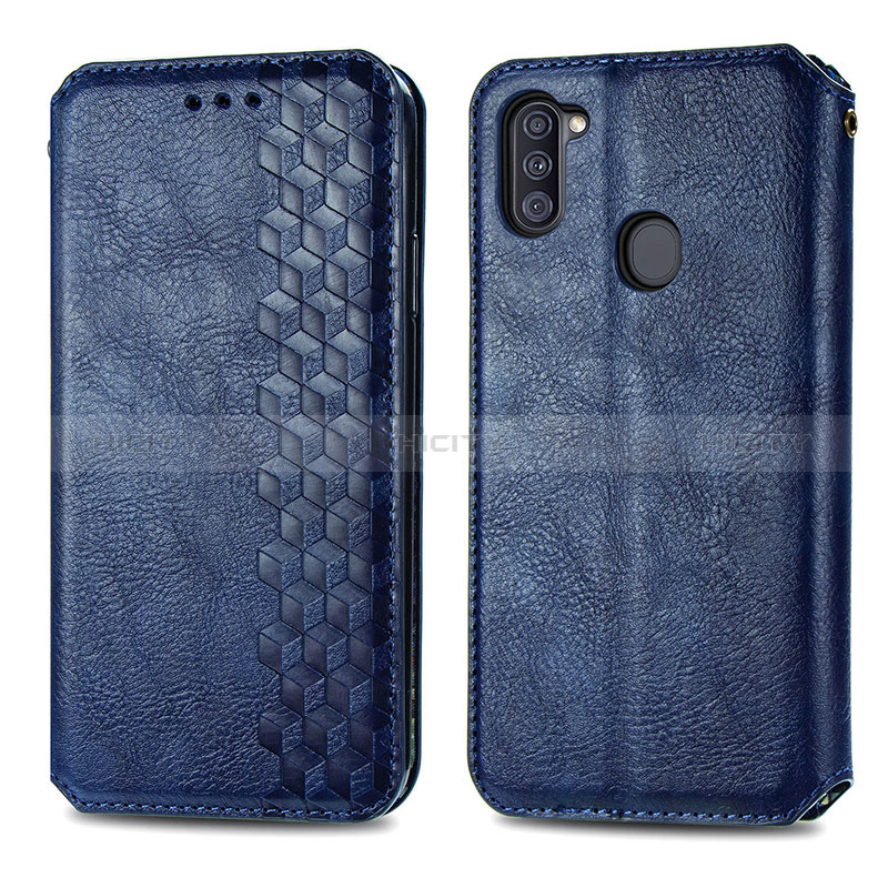 Coque Portefeuille Livre Cuir Etui Clapet S01D pour Samsung Galaxy M11 Bleu Plus