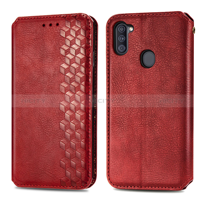 Coque Portefeuille Livre Cuir Etui Clapet S01D pour Samsung Galaxy M11 Rouge Plus