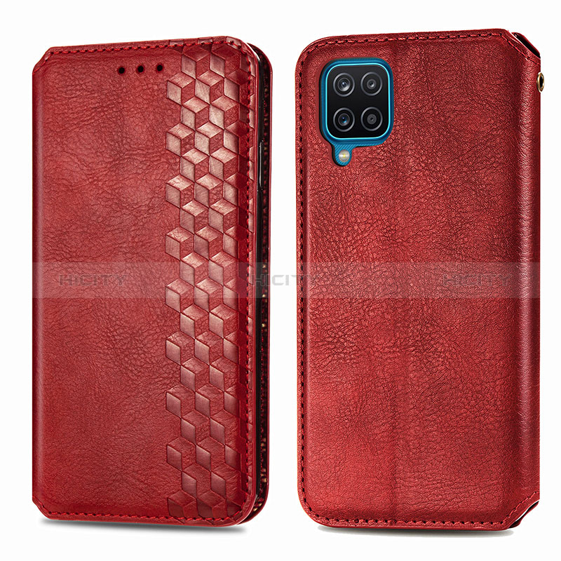 Coque Portefeuille Livre Cuir Etui Clapet S01D pour Samsung Galaxy M12 Rouge Plus