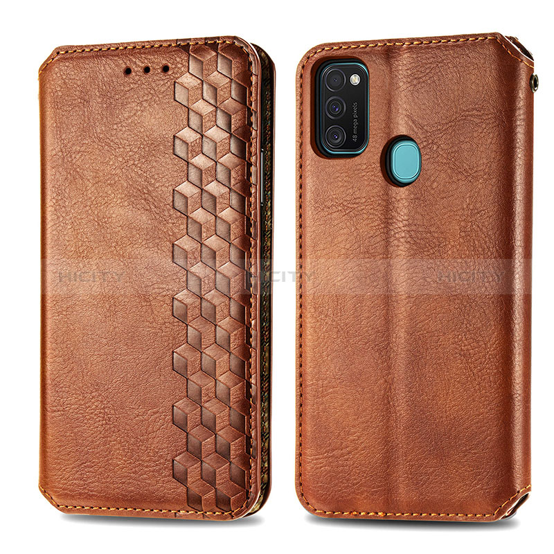 Coque Portefeuille Livre Cuir Etui Clapet S01D pour Samsung Galaxy M21 Marron Plus