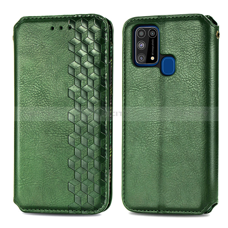 Coque Portefeuille Livre Cuir Etui Clapet S01D pour Samsung Galaxy M21s Vert Plus