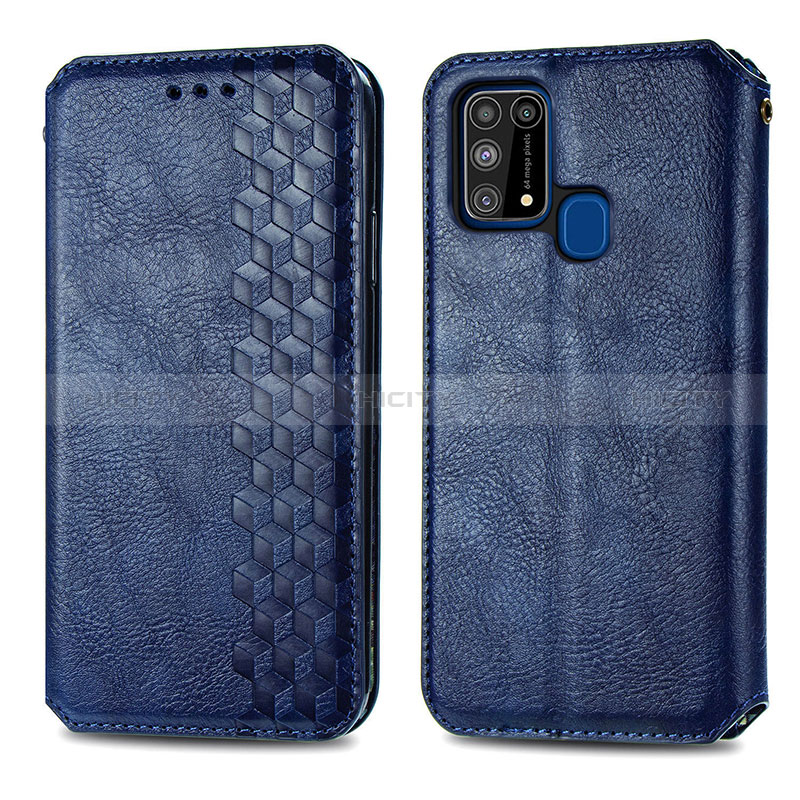 Coque Portefeuille Livre Cuir Etui Clapet S01D pour Samsung Galaxy M31 Bleu Plus