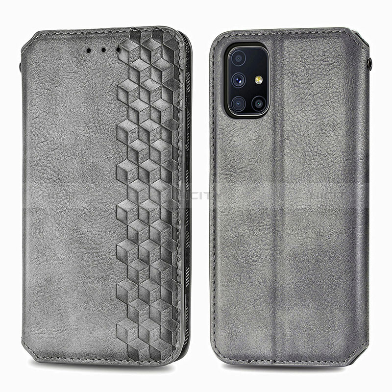 Coque Portefeuille Livre Cuir Etui Clapet S01D pour Samsung Galaxy M51 Gris Plus