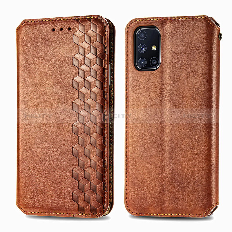 Coque Portefeuille Livre Cuir Etui Clapet S01D pour Samsung Galaxy M51 Marron Plus