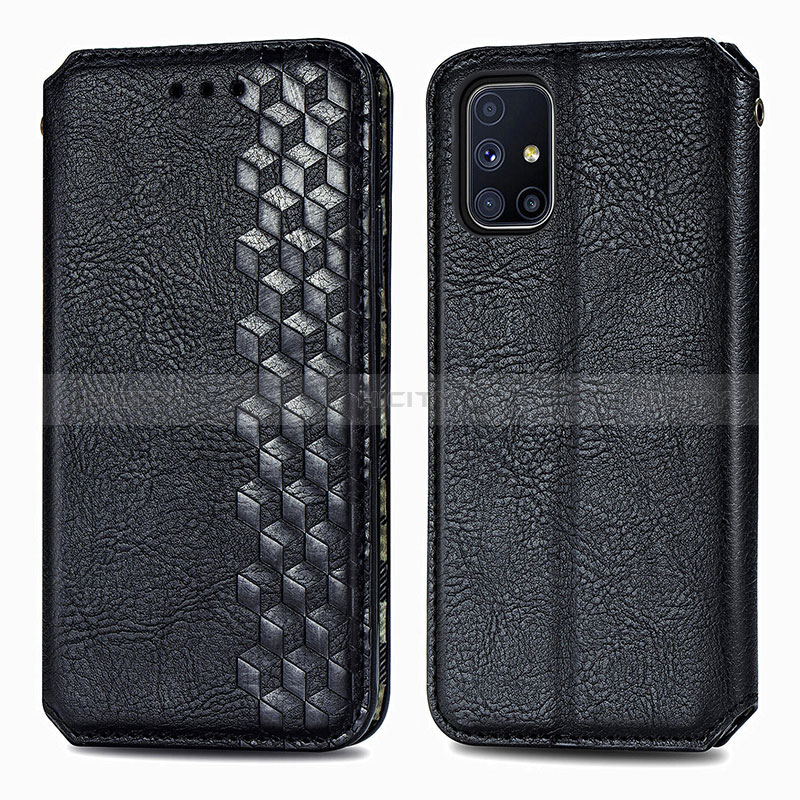 Coque Portefeuille Livre Cuir Etui Clapet S01D pour Samsung Galaxy M51 Noir Plus