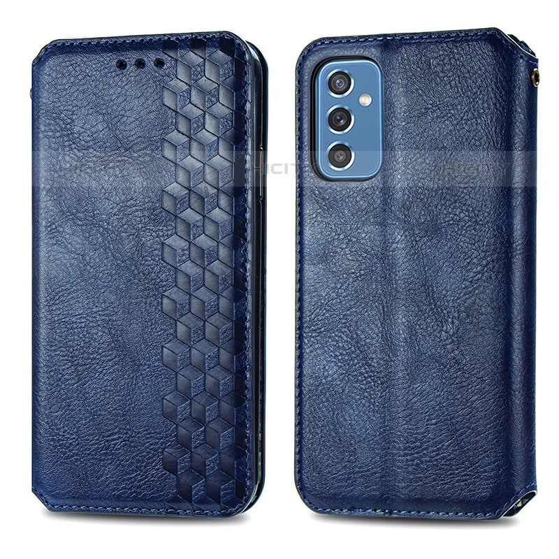 Coque Portefeuille Livre Cuir Etui Clapet S01D pour Samsung Galaxy M52 5G Bleu Plus