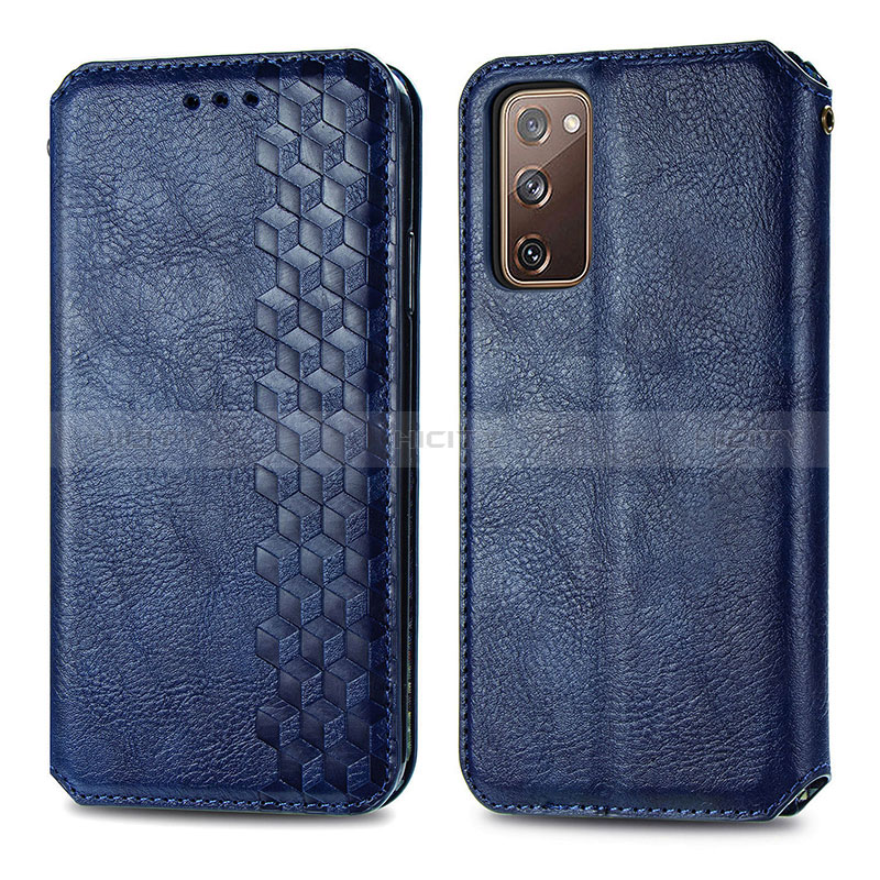 Coque Portefeuille Livre Cuir Etui Clapet S01D pour Samsung Galaxy S20 FE 4G Bleu Plus