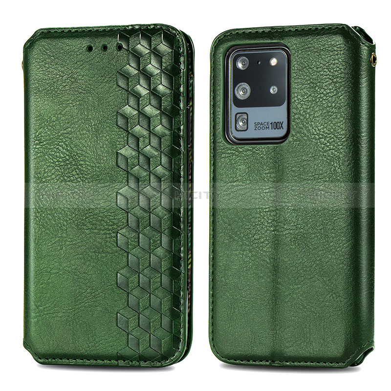 Coque Portefeuille Livre Cuir Etui Clapet S01D pour Samsung Galaxy S20 Ultra 5G Vert Plus