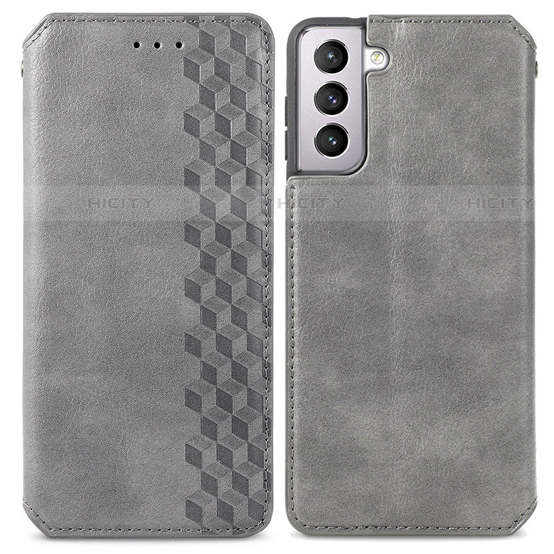 Coque Portefeuille Livre Cuir Etui Clapet S01D pour Samsung Galaxy S21 FE 5G Gris Plus