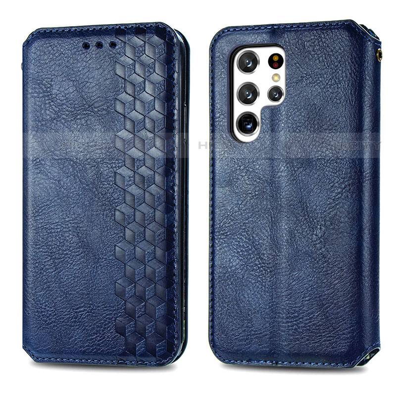 Coque Portefeuille Livre Cuir Etui Clapet S01D pour Samsung Galaxy S21 Ultra 5G Bleu Plus