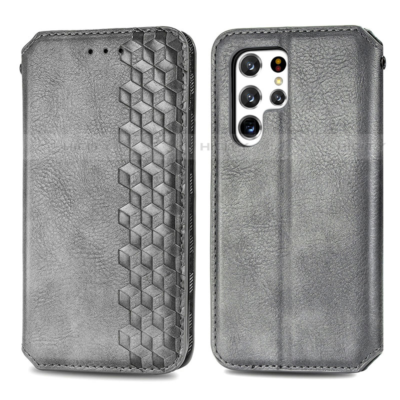 Coque Portefeuille Livre Cuir Etui Clapet S01D pour Samsung Galaxy S21 Ultra 5G Gris Plus