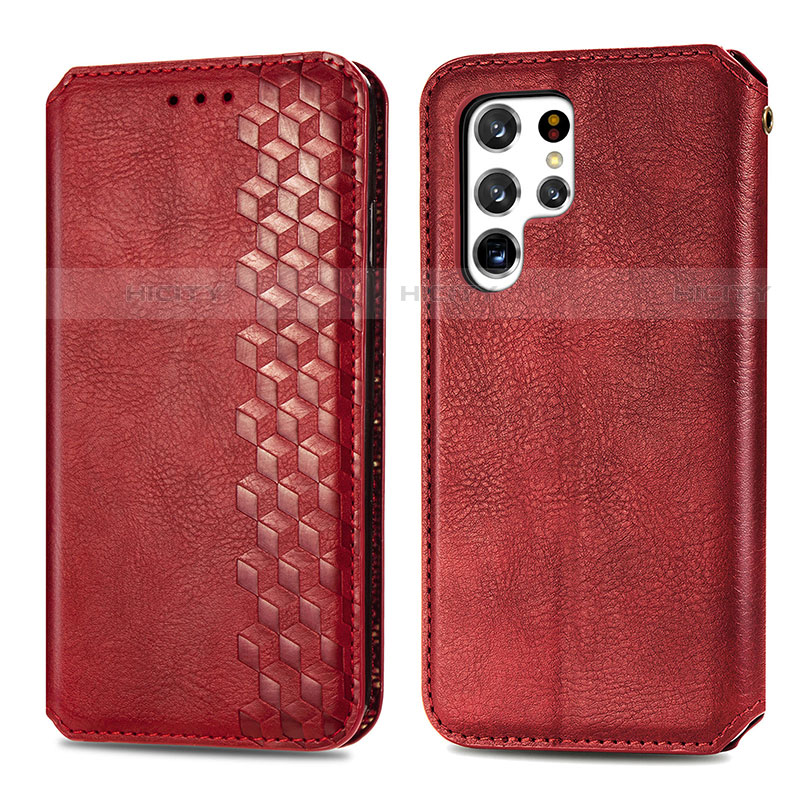 Coque Portefeuille Livre Cuir Etui Clapet S01D pour Samsung Galaxy S21 Ultra 5G Rouge Plus