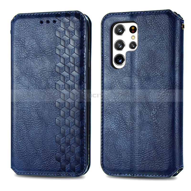 Coque Portefeuille Livre Cuir Etui Clapet S01D pour Samsung Galaxy S24 Ultra 5G Bleu Plus