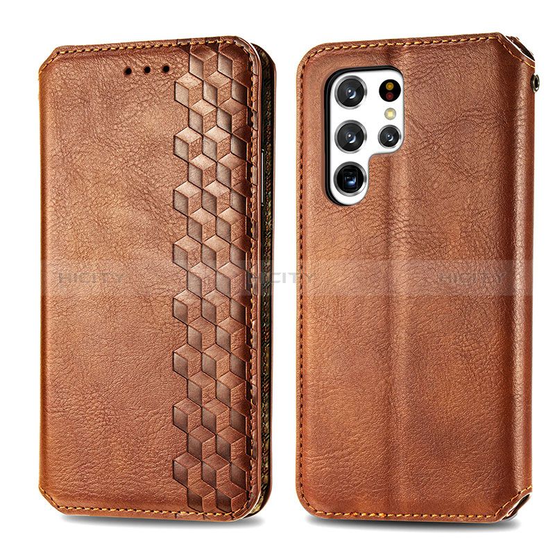 Coque Portefeuille Livre Cuir Etui Clapet S01D pour Samsung Galaxy S24 Ultra 5G Marron Plus