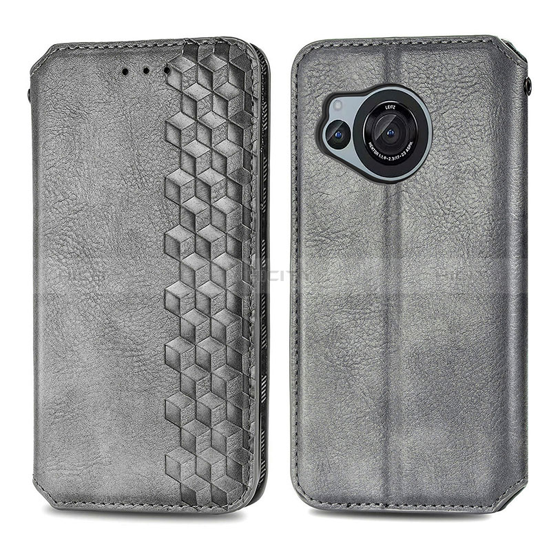 Coque Portefeuille Livre Cuir Etui Clapet S01D pour Sharp Aquos R8 Gris Plus