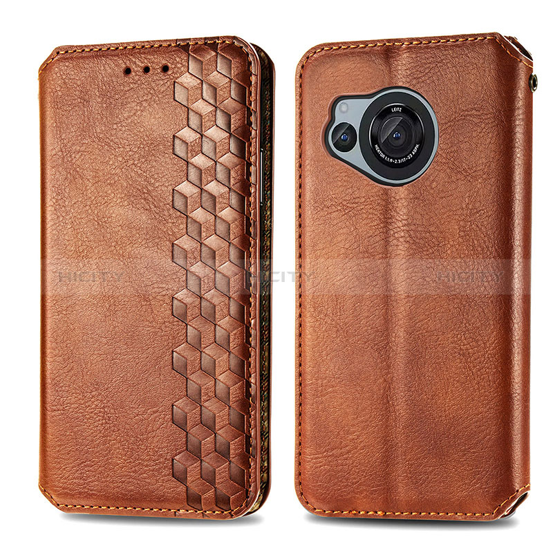 Coque Portefeuille Livre Cuir Etui Clapet S01D pour Sharp Aquos R8s Marron Plus