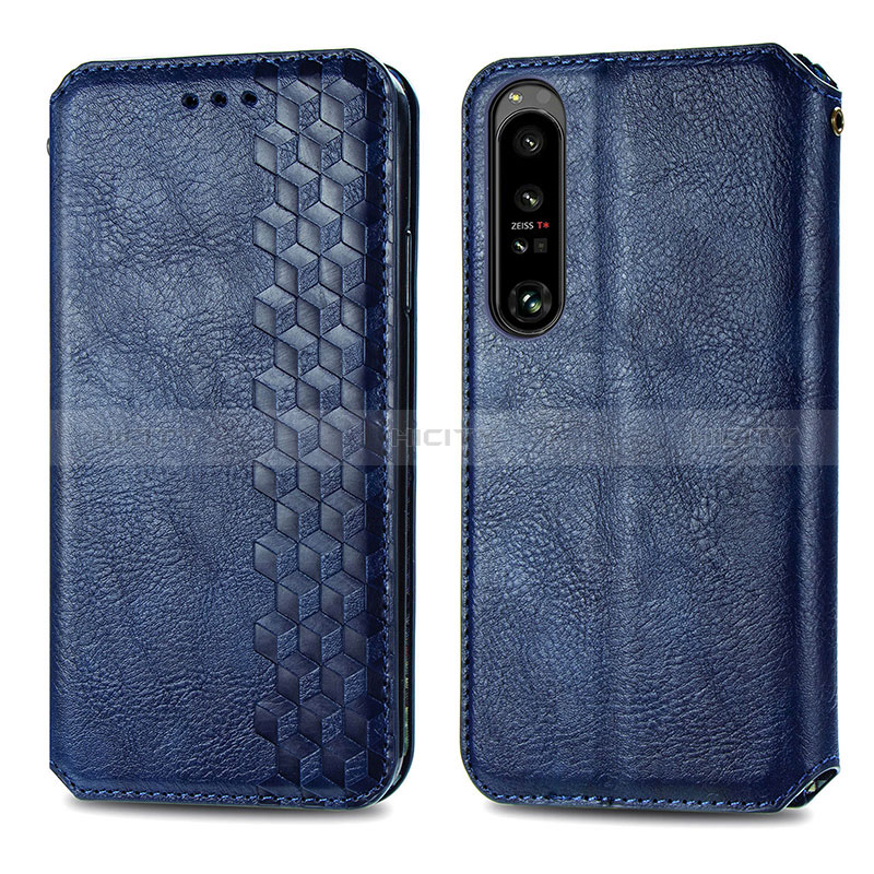 Coque Portefeuille Livre Cuir Etui Clapet S01D pour Sony Xperia 1 IV Bleu Plus