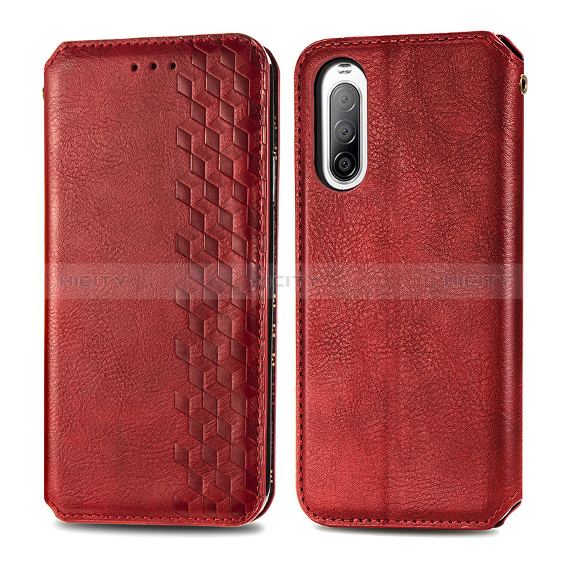 Coque Portefeuille Livre Cuir Etui Clapet S01D pour Sony Xperia 10 II Rouge Plus