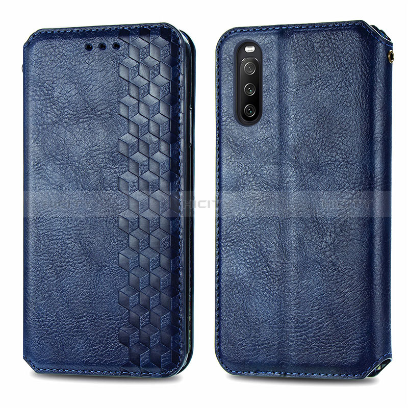 Coque Portefeuille Livre Cuir Etui Clapet S01D pour Sony Xperia 10 III Lite Bleu Plus