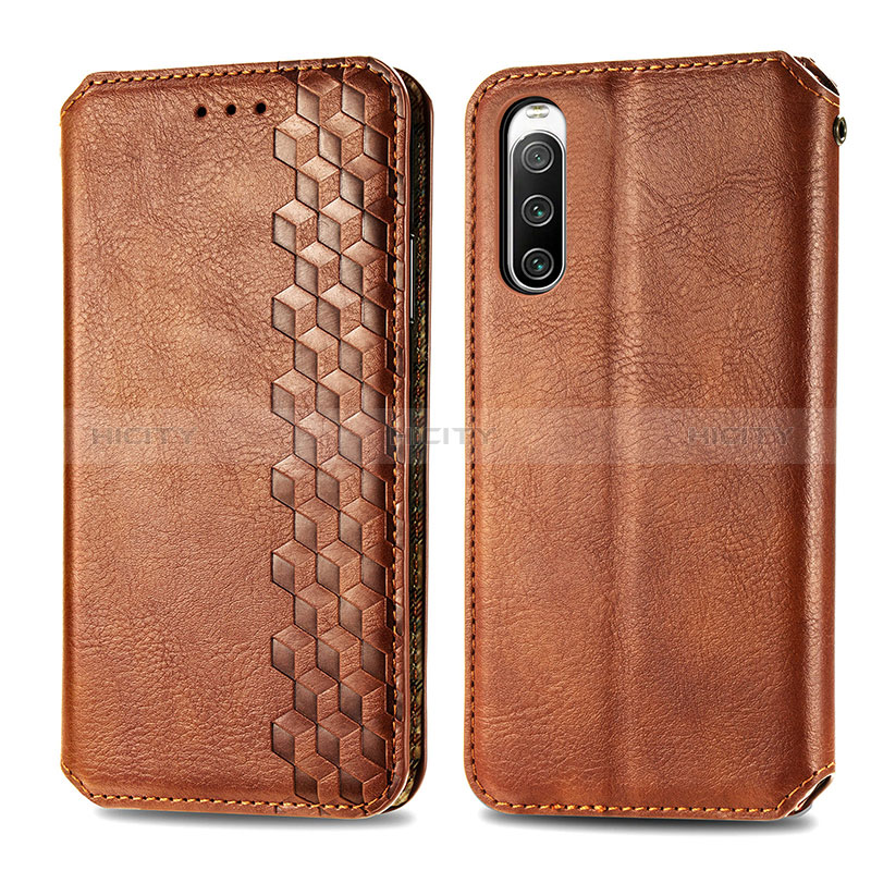 Coque Portefeuille Livre Cuir Etui Clapet S01D pour Sony Xperia 10 IV Marron Plus