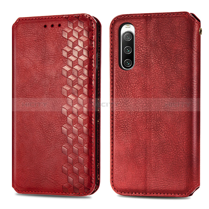 Coque Portefeuille Livre Cuir Etui Clapet S01D pour Sony Xperia 10 IV SO-52C Rouge Plus