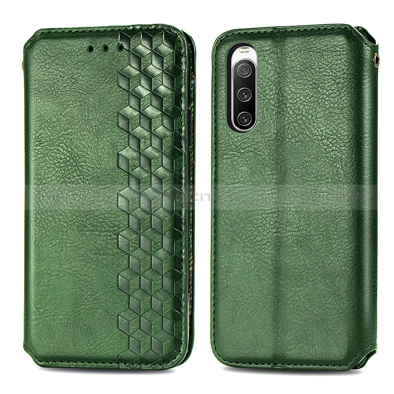 Coque Portefeuille Livre Cuir Etui Clapet S01D pour Sony Xperia 10 IV SO-52C Vert Plus