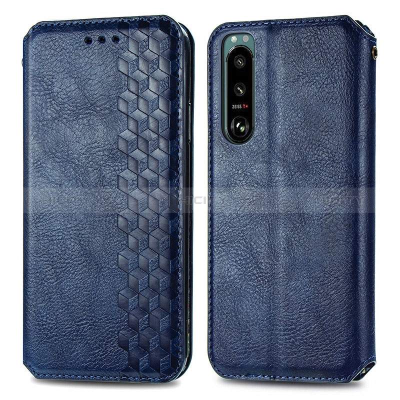 Coque Portefeuille Livre Cuir Etui Clapet S01D pour Sony Xperia 5 III Bleu Plus