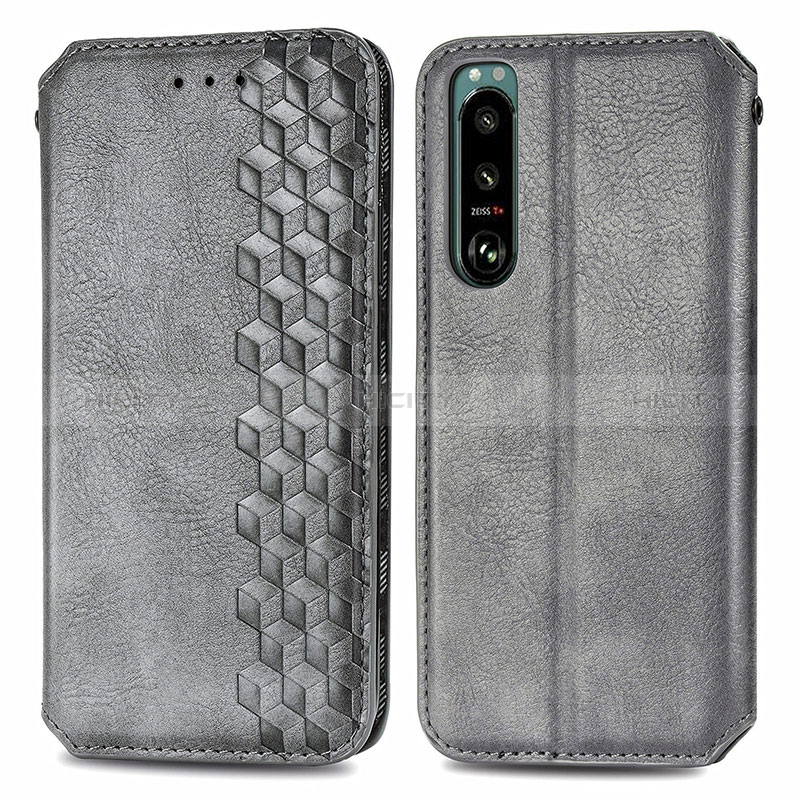 Coque Portefeuille Livre Cuir Etui Clapet S01D pour Sony Xperia 5 III SO-53B Gris Plus