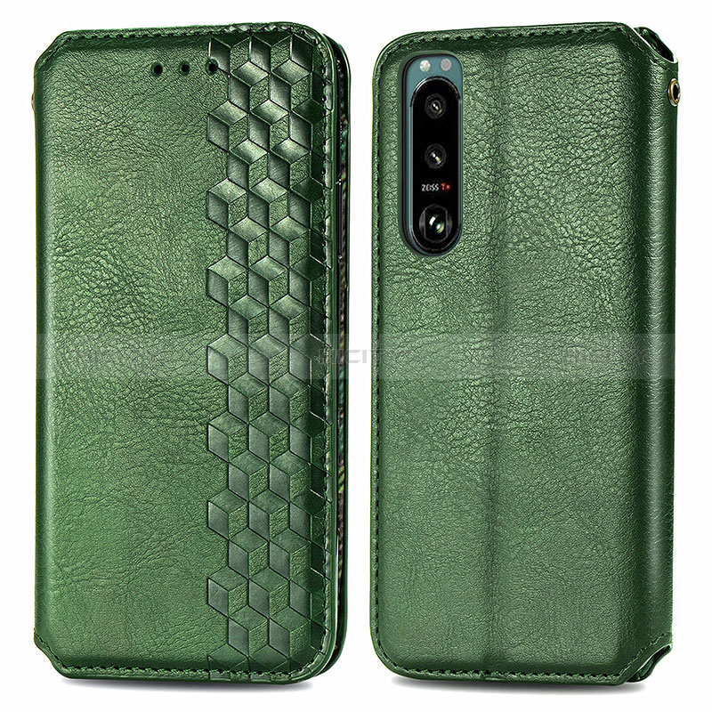 Coque Portefeuille Livre Cuir Etui Clapet S01D pour Sony Xperia 5 III SO-53B Vert Plus